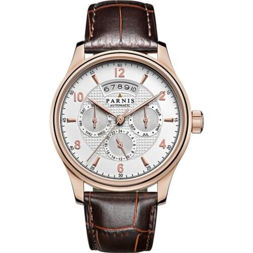 Parnis Pilot III Seriers Luminous Mens Leather Watchband Fashion Automatic Mechanical Watch Wristwatch