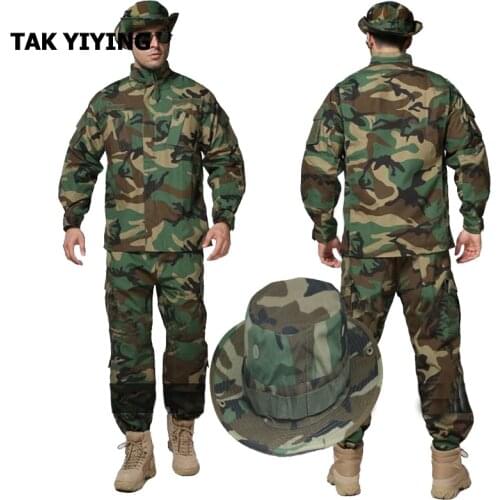 TAK YIYING Outdoor Cargo Pants Uniform Waterproof Camouflage BDU Uniform US Clothing Set+Boonie Hats