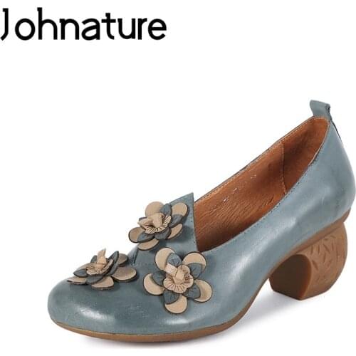 Johnature 2020 The New Spring/Autumn Genuine Leather Strange Style Retro Casual Women Shoes High Heel Pumps