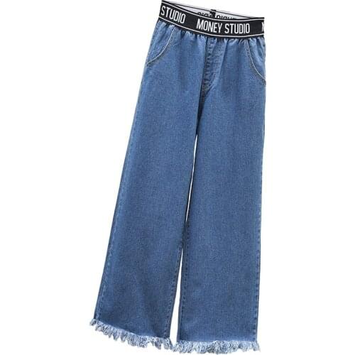 Spring Autumn Denim Wide-leg pants Women Plus size 5XL high waist Pockets Jeans Elastic waist Loose Student Ladies Pants 100 KG