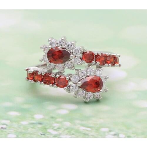 Female Red ROUND Ring Fashion White Gold Filled Jewelry Vintage Wedding Rings For Women Birthday Stone Gifts