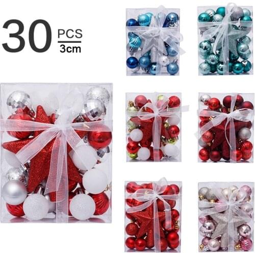 1 Box Christmas Tree Balls Star Set 3cm Plastic Shatterproof Hanging Xmas Tree Ornaments Party Home Decoration New Year Gift