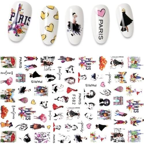 1pc Peacock Pattern Decals 3D Adhesive Nail Stickers Woman Face Leaf Foil Manicure Wrap Nail Art Decorations