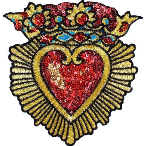 10piece Fashion Sequin Crown Heart Badge Fabric Patches Gold Embroidery Applique for Clothes Decorated Sewing Accessories TH1154