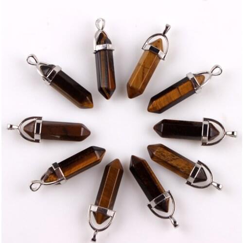 10pcs/lot Yellow tiger eye Natural Mixed Gems Stone Point Hexagonal Crystal Jewelry Accessories Statement Women Necklace Pendant