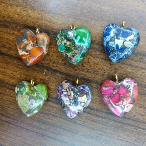 12pcs 20mm Natural Imperial Jaspers Stone Beads For Pendant Necklace Making Heart Shape Loose Emperor Stone Bead Pendant Jewelry