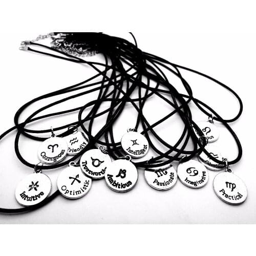 12PCS/Lot- Zodiac Pisces Aries Taurus Capricorn Scorpio Leo Necklace Signs 12 Constellation Letter Rope Leather Necklaces