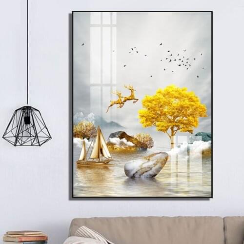 Elk Animal Abstract Gold Luxury Posters Nordic Canvas Art Painting Home Decor Wall Art Retro Print Living Room Vintage 7-3
