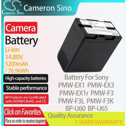 CameronSino Battery for Sony PMW-EX1 PMW-EX3 PMW-EX1r PMW-F3 PMW-F3L PMW-F3K PMW-100 fits Sony BP-U60 Digital camera Batteries