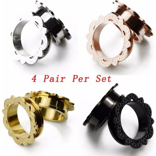 8pcs 316L Surgical Steel Flower Outer Thread Ear Screw Flesh Tunnel Plugs Ear Piercing Gauge Expander Taper Stretcher 10-26mm