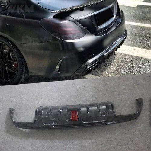 Carbon Fiber B Style Diffuser Rear Lip Diffuser with Lamp Exhaust Tips For Benz C Class W205 C43 C63 AMG Sport 4 Door 2015-2020