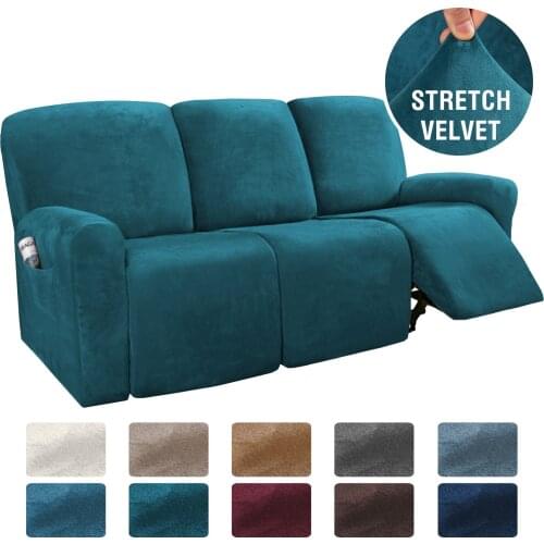 Stretch Velvet 1-2-3 Seater All-inclusive Elastic Recliner Sofas Cover Non-slip Convertible Reclining Relax Armchair Sofa Cover