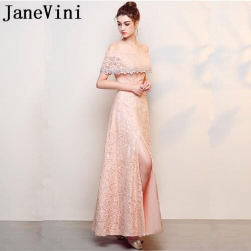JaneVini Vestidos Elegant Lace Beaded Long Mother of The Bride Dress 2018 Boat Neck High Split A Line Evening Gowns Ankle Length