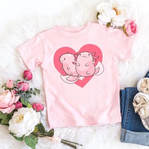 Cute Giraffe Deer Lover Heart Print T Shirt Kawaii Animal Love T Shirts Cartoon Kid Clothes Girl Summer Tops T-Shirt Lovely Gift