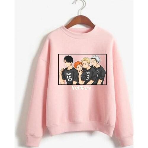 Haikyuu Hoodies Anime Harajuku Karasuno Fly High Graphic Sweatshirts Loose Pullovers Unisex Tops