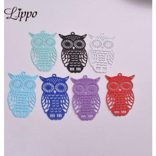 30pcs/lot AA3093 26x47mm Brass Owl Charms Filigree Animal Charms Painted Pendant Fermoirs Pour Fabrication Bijoux