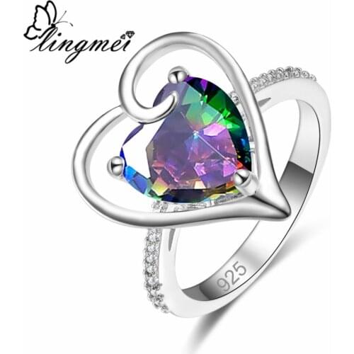 Lingmei New Romantic Sweet Heart Multi & Royal Blue White CZ Silver ColorRing Size 6-9 Fashion Lovers' Jewelry