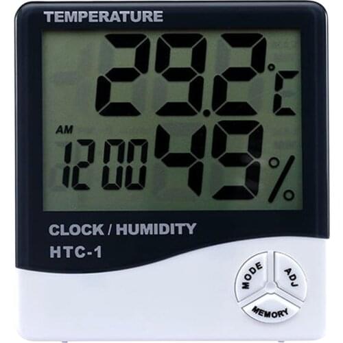 Indoor Room LCD Electronic Temperature Humidity Meter Digital Thermometer Hygrometer Weather Station Alarm Clock HTC-1