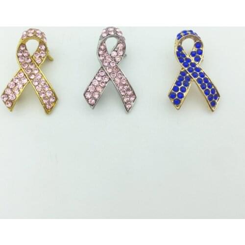 Fashion Crystal Breast Cancer Warning Awareness Ribbon Brooch Pin Metal Custome Jewelry Events Campaign