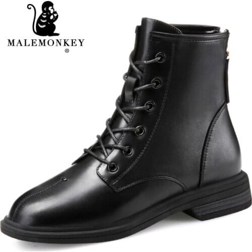 Fashion Boots Women Black 2021 Winter Autumn Round Toe Platform Fur Ladies Short Motorcycle Ankle Boots Botas Mujer