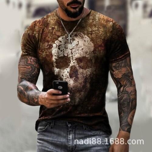 Black skull print T-shirt mens fashion gothic print short-sleeved retro streetwear summer new style 2021