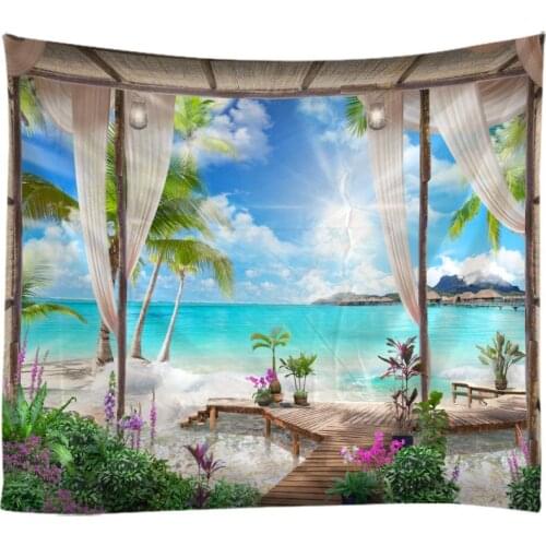 Windows Scenery Tapestry Wall Hanging Cloth Bed Spread Beach Towel Table Cloth Yoga Mat House Decoration Living Room Decoration