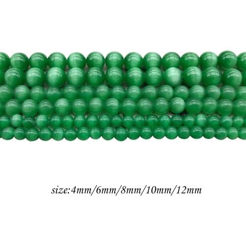 Natural Stone Green Cat’s Eye Stone Round Loose BeadsFitMulti-purpose Jewelry Making 4 6 8 10 12 MMPick Size J350