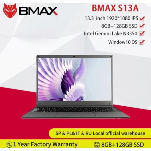 Newest BMAX S13A 13.3" Celeron N3350 1920x1080 IPS Notebook 8GB RAM 128GB ROM Laptops Windows 10 Computer13P