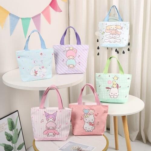 28.5cm New Sanrioed HelloKt Mymelody Kuromi LittleTwinStars Purin Cinnamoroll Storage Bag,Out Tote Bag, Bento Bag, Lunch Box Bag