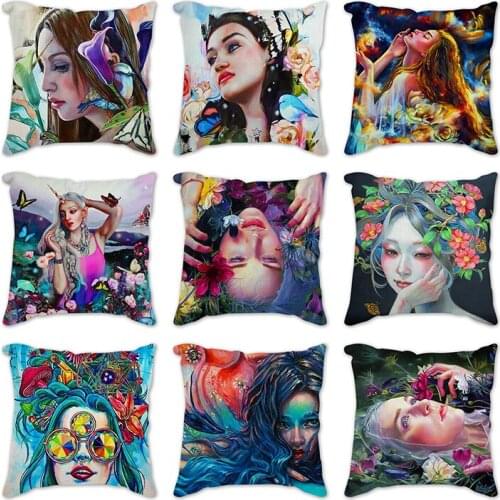 New Flower Girls Cartoon Cushion Covers Print Modern Pillows Cover Decorative Sofa Couch Pillowcase Fashion Throw Sofa Cover