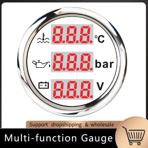 New 52mm Waterproof 3 in 1 Multi-Function Digital Gauge Water Temp Oil Pressure with Alarm 9-32V For Car Boat Universal