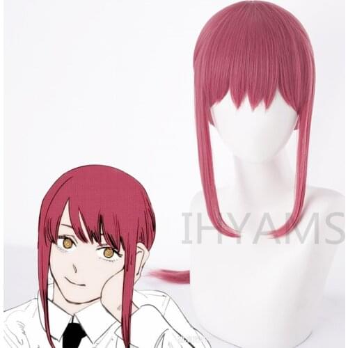 Chainsaw Man Makima Cosplay Wigs Braided Hair Long Pink Red Wig Braids Heat Resistant Synthetic Hair Halloween Party + Wig Cap
