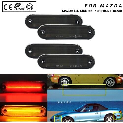4Pcs For Mazda Miata Mx-5 NA NB 1990-2005 Smoke Front+Rear LED Side Marker Light Lamp Amber/Red LED Driver Corner/Park Lamp
