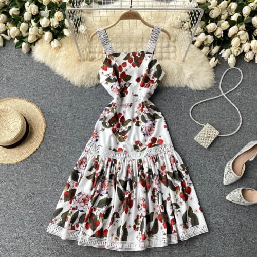 Europe Style New Fashion Summer Women Sleeveless Print Patchwork Lace A Line Dress Ladies Vacation Party Dresses Vestido