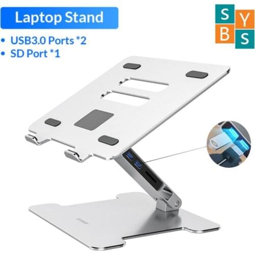 Foldable Aluminum Alloy Laptop Stand With 2 USB3.0 Port 1 SD Port Desktop Laptop Cooling Stand For MacBook Riser Cooling Stand