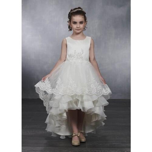 Hi Low Flower Girl Dress Appliques Formal Eucharist Dinner Tuxedo Wedding Princess Dress Birthday Party vestidos de fiesta