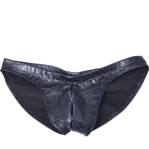 PU Faux Leather Men Briefs Stereoscopic Alligator Pattern Package Buttocks Underwear Shrink Crotch U Convex Pouch Sexy Lingerie