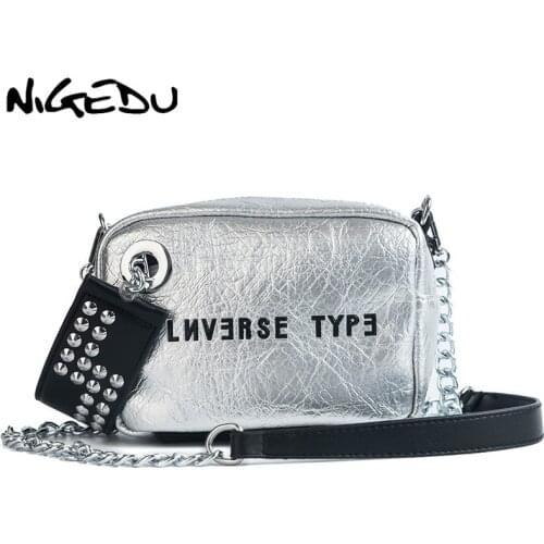 NIGEDU Luxury mini flap bag women chains Crossbody bag Fashion Designer rivet girls Handbag female Shoulder bag Clutch wallet