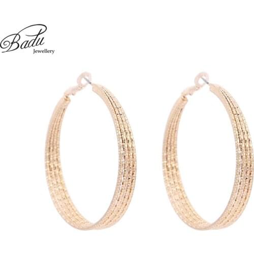 Badu Hoop Earring Big Round Geometric Metal Earrings for Women Punk Vintage American Style Exaggerated Jewelry Wholesale