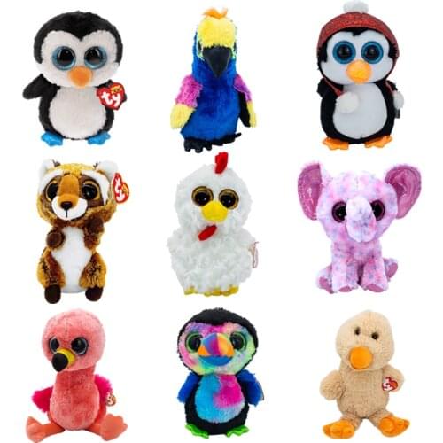 Ty Beanie Boos Big Eyes 6" 15 cm Penguin Bird Chicken Squirrel Elephant Flamingo Duck Plushie Cute Doll Baby Kid Toys Decor Gift