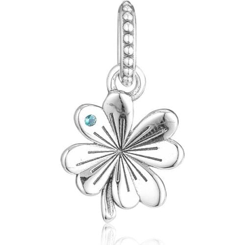 Green CZ Lucky Four Leaf Clover Dangle Sterling Silver Charms for Jewelry Making Fashion DIY Beads for Beaded Charms Bracelets