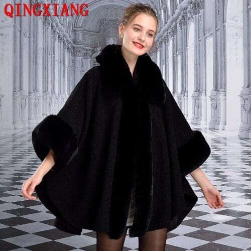2020 Women Big Turndown Collar Coat Faux Rabbit Fur Streetwear Winter Thick Granular Velvet Cloak Big Pendulum Plus Size Capes