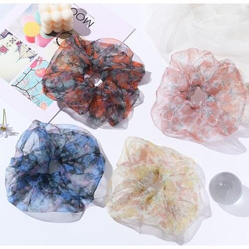 1Pc Chiffon Scrunchies Women Floral Scrunchie Elastic Hair Bands Sweet Girls Headwear Hair Ties Ponytail Holder Hair Accessories