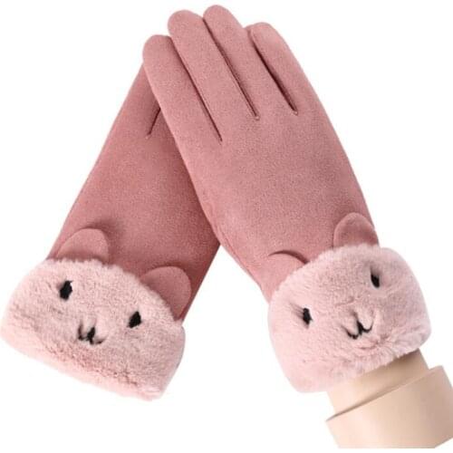 Womens cute Gloves Winter Warm Thicken Plus thickened outdoor cycling gloves