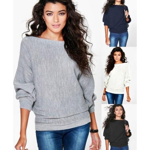 Women Casual Sweaters Autumn Winter Sweater Loose Long Batwing Sleeve Solid Pullovers Woman Female Thin Sweater Jumper Lady