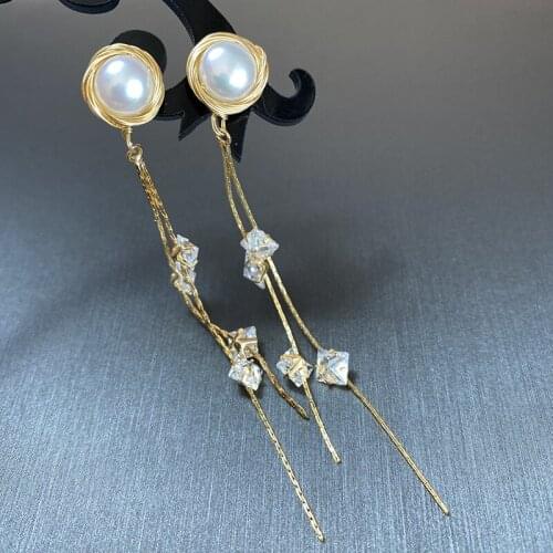 Handmade Natural Fresh Water White Pear Long Tassels Earring For Women Party Wedding Gift Fine Jewelry Pendientes Accessories