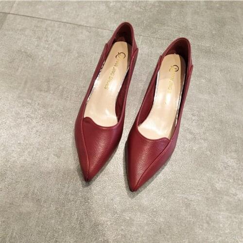 Pointy stiletto heels women shallow soft leather comfortable go with cat single shoes fashion fairy style work shoes
