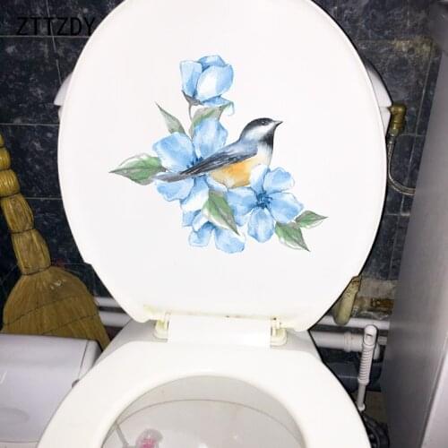 ZTTZDY 23.2×20.6CM Blue Flower Branch Creative Bedroom Wall Decor Bird Animal Toilet Stickers T2-1460