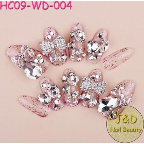12boxes 3D Full Cover Heart Rhinestones Nail Art Tips Clear False Tip Acrylic Stone Pink Glitter Artifical Tips Bowknot Pearl #4