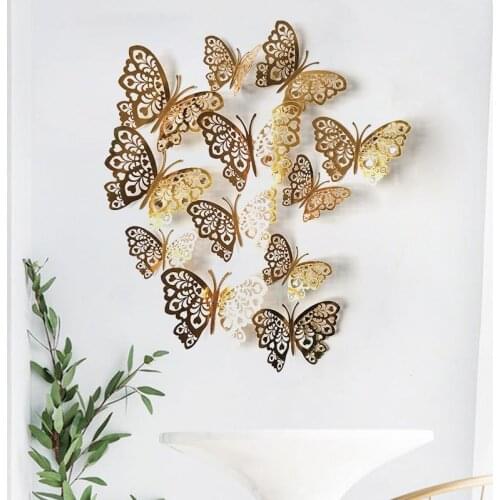 12pcs Hollow Out Butterflies Wall Sticker Home Decor Festival Party Ornament Room Decoration Aesthetic Self Adhesive Wallsticker